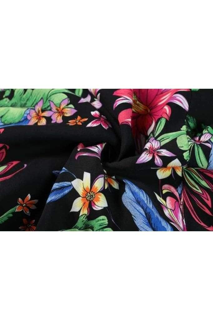 Black Floral Rainforest Print Maxi Wrap Dress