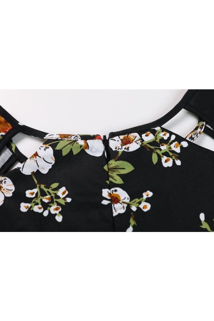 Black Scoop Key Hole Detail Neckline with Red and White Florals