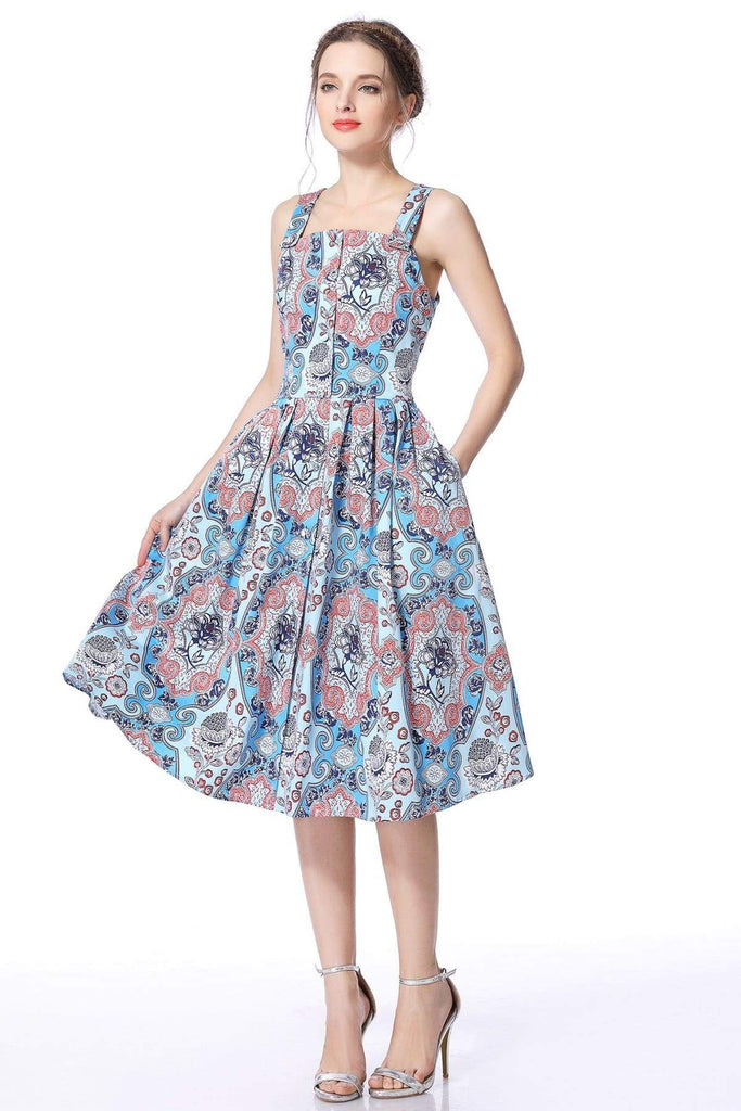 Bright Paisley Strap Dress with Pockets Swing Dress