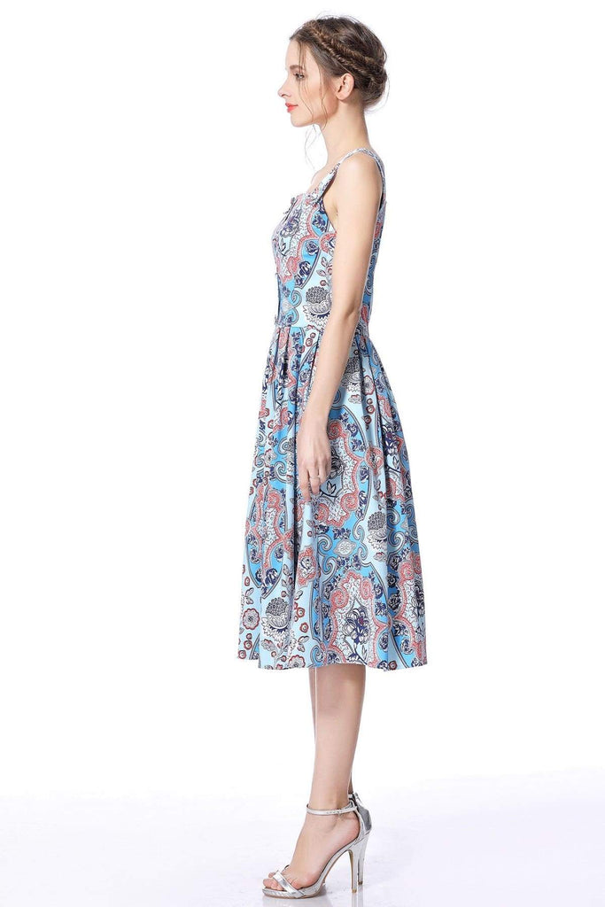Bright Paisley Strap Dress with Pockets Swing Dress