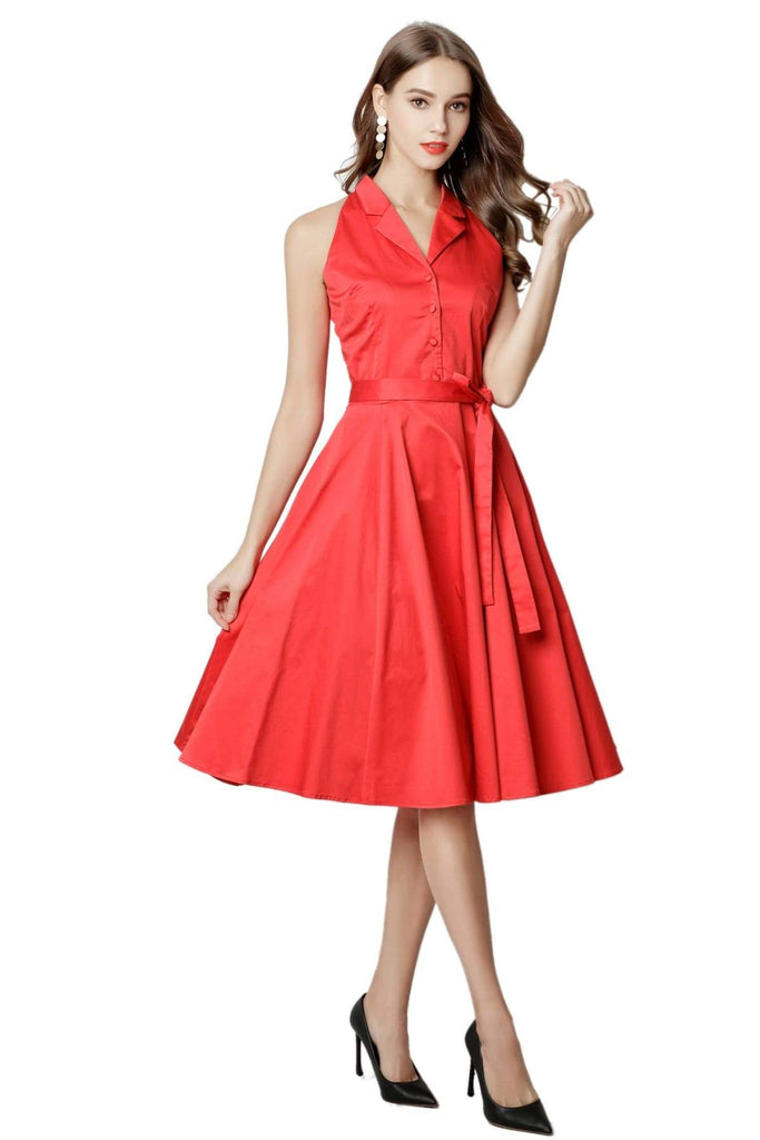 Bright Red Halter Top Vintage Dress