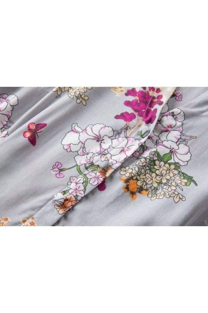 Butterflies & Flowers Grey Collared Vintage Dress