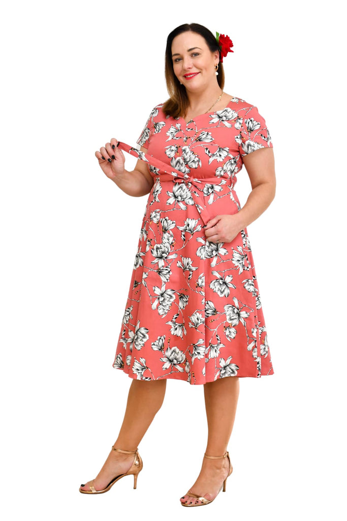 Coral Sweetheart A Line Magnolia Cotton Dress with Pockets