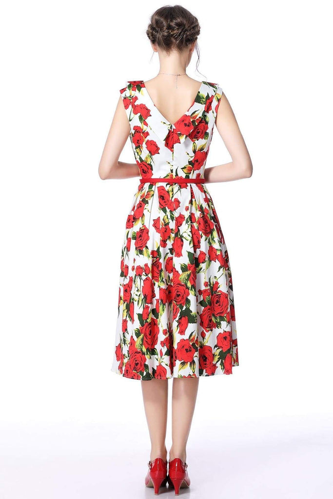 Cross Neck Rose Garden Vintage Dress