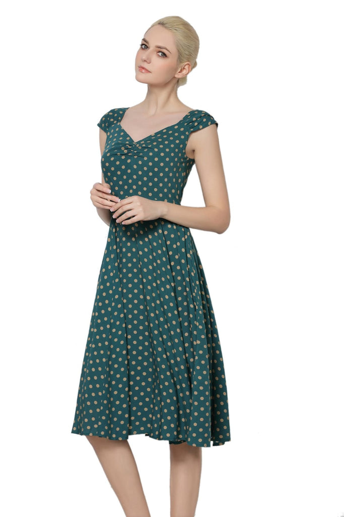 Emerald Green & Beige Polka Dot Sweet Heart Dress