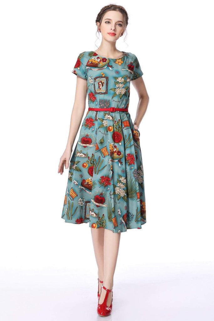 Frida Scoop Neck Sleeve Vintage Dress