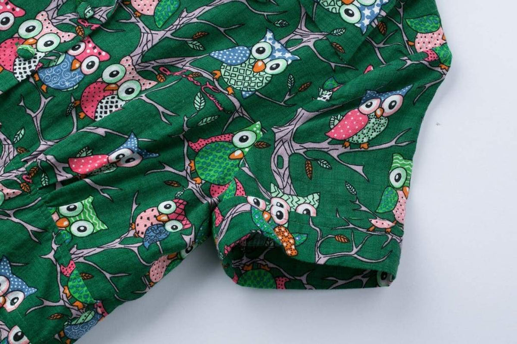 Green Fun Winking Owl Collared T-Shirt Vintage Dress