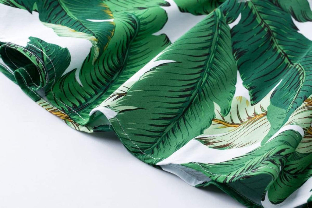 Green Palm Leaves Scoop Neck Vintage Dress