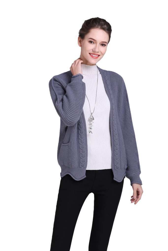 Knitted Grey Cable Tie Detail Jacket with Pockets