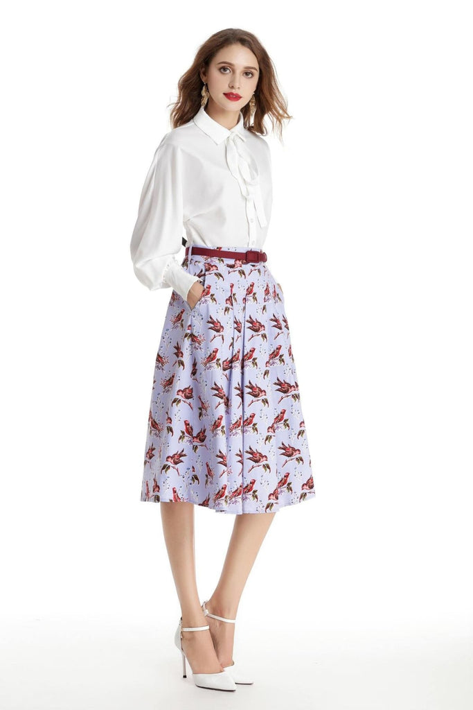 Lavender with Red Robins A Line Skirt