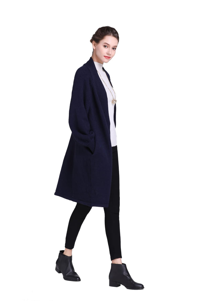 Navy Knitted Coat with Pockets