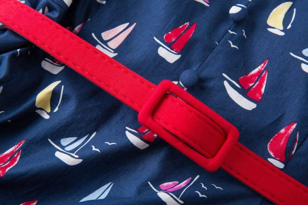 Navy Sailing Boat Peter Pan Scoop Neck Vintage Dress