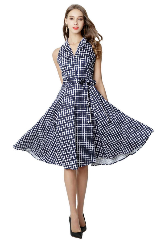 Navy and White Plaid Halter Top Vintage Dress