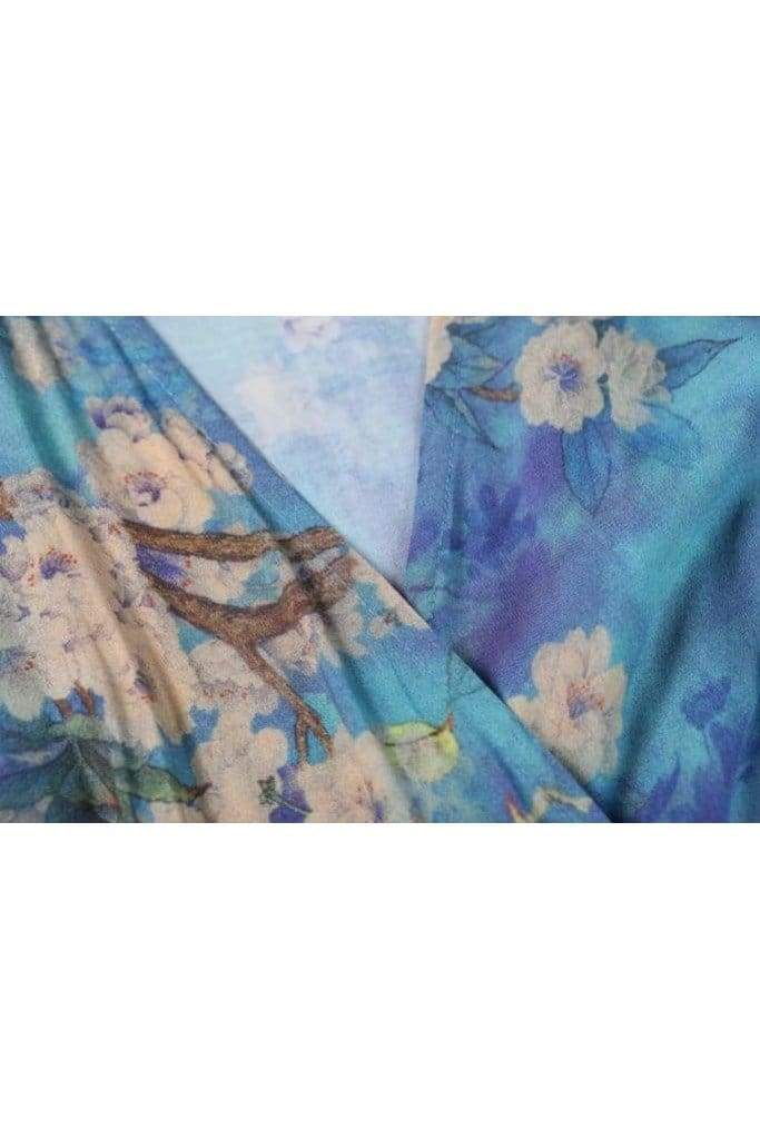 Ocean Blue Cherry Blossom Maxi Wrap Dress