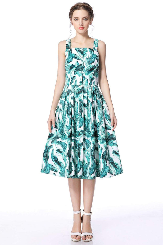 Palm Leaf Audrey Hepburn Strap Dress