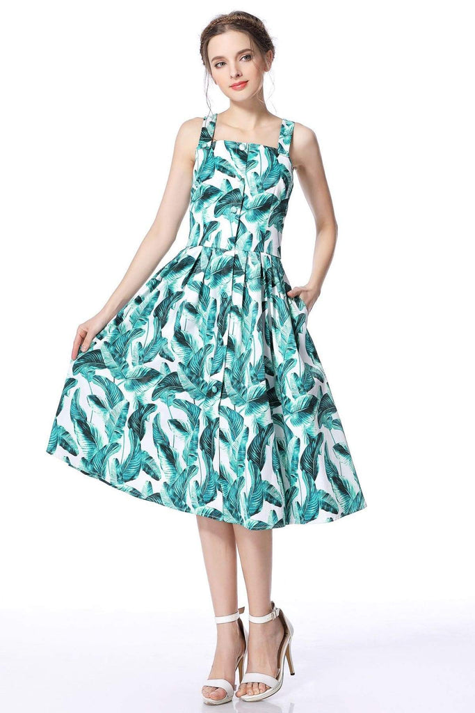 Palm Leaf Audrey Hepburn Strap Dress