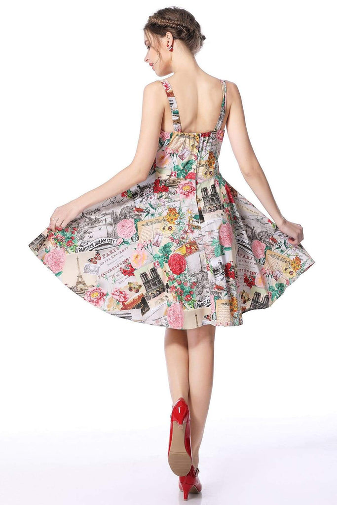 Paris Print Strap Dress with Pockets