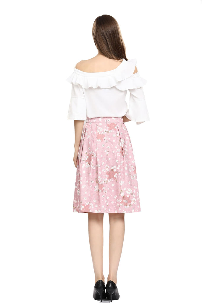 Pretty in Pink Box Pleated Cherry Blossom Skirt with Pockets