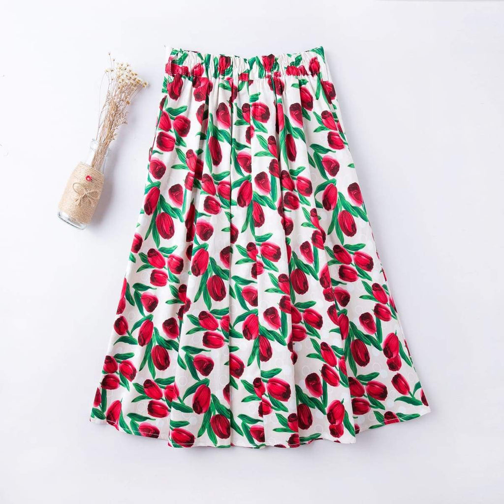 Red Tulip A-Line Skirt