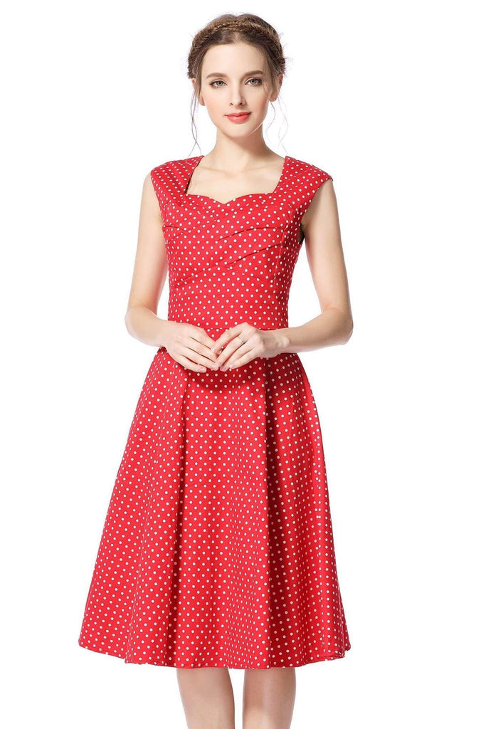 Red & White Polka Dot Scoop Neck Vintage Swing Dress