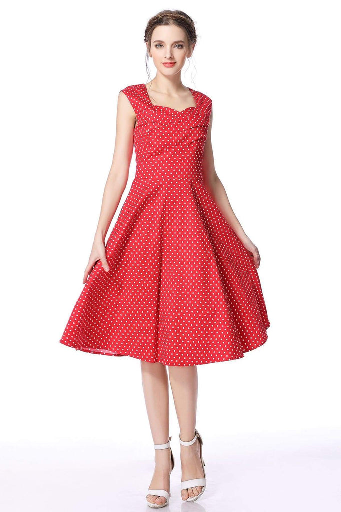 Red & White Polka Dot Scoop Neck Vintage Swing Dress