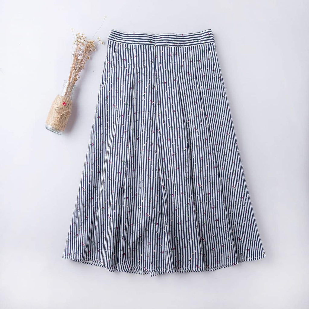 Striped Floral A-Line Skirt