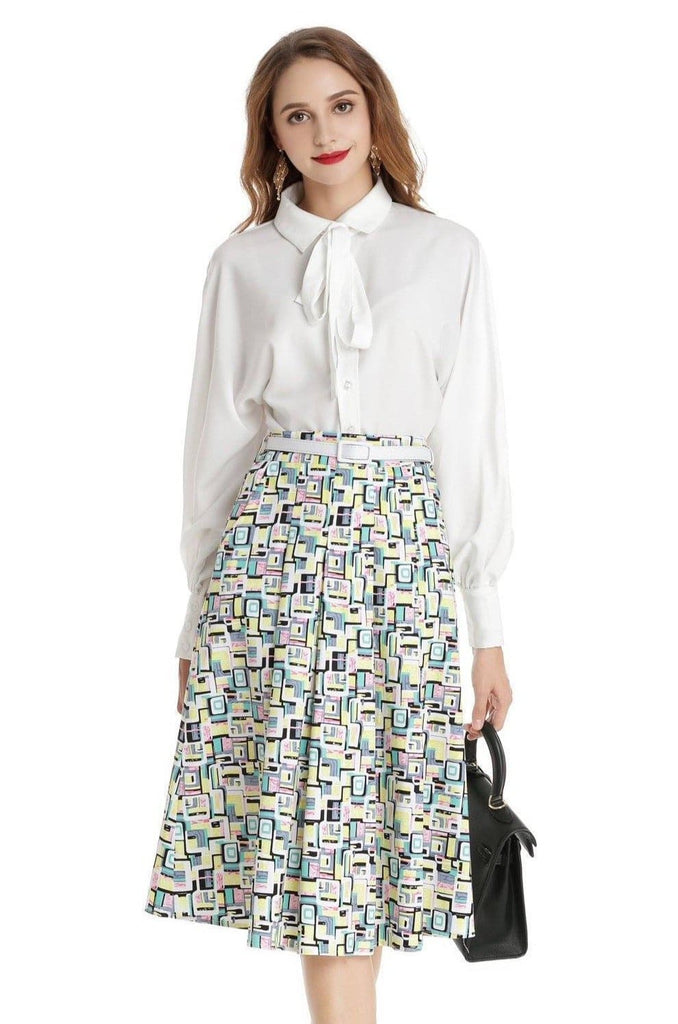 Yellow Mint Pink Abstract Pattern A Line Skirt